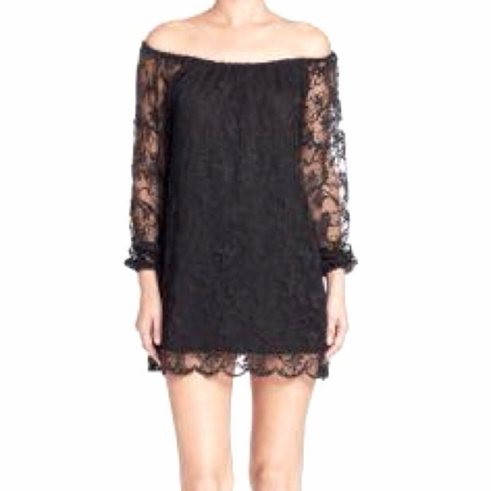 Nightcap Dentelle Off the Shoulder Black Lace Long Sleeve Dress Women’s Size 2